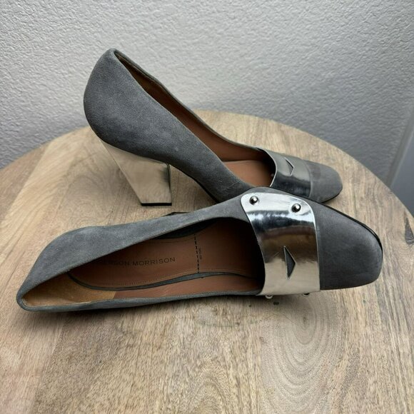 Sergio Rossi Silver & Gray Heels‎ With Studded Accent Size 8 Women Pumps Suede - Picture 2 of 9